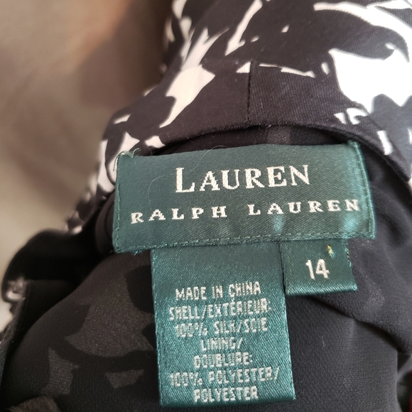 NWOT Ralph Lauren black & white floral silk A-line skirt Womens 14 - Picture 6 of 6